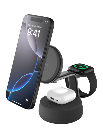 Belkin UltraCharge Pro 3-in-1 Foldable Wireless Charger with MagSafe Charging, 25W, Charcoal, Charcoal