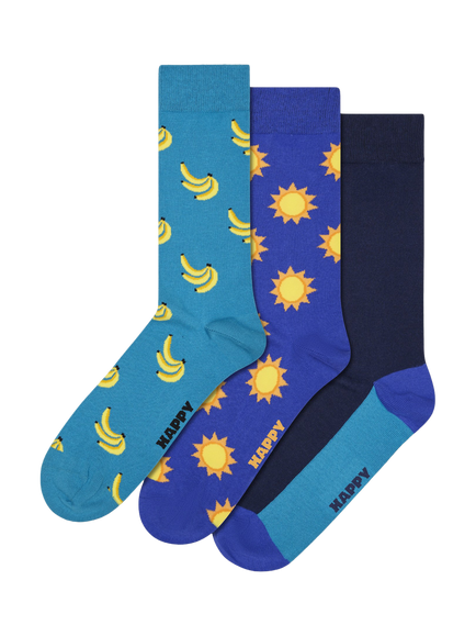 Happy Socks Everyday Banana Socks, Pack of 3, Blue/Multi, Blue/Multi