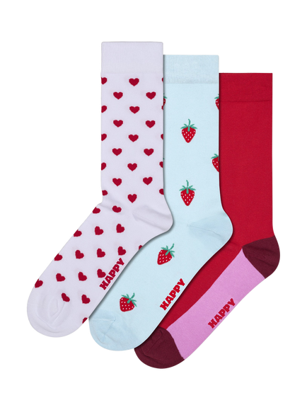 Happy Socks Everyday Hearts Socks, Pack of 3, Red/Multi, Red/Multi