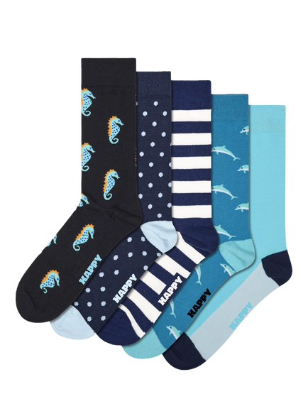 Happy Socks Everyday Sea Socks, Pack of 5, Blue/Multi, Blue/Multi