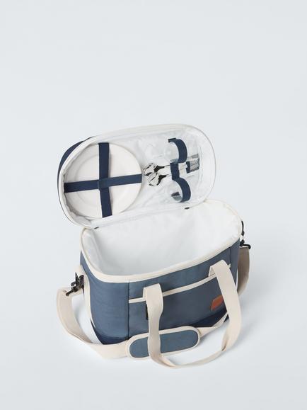 John Lewis Coastal 2 Person Filled Picnic Cooler Bag, 15L, Blue - view 2, Blue