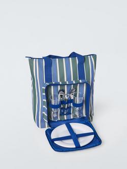 John Lewis Striped 2 Person Filled Picnic Cooler Backpack Bag, 15L, Blue/Multi - view 2, Multi