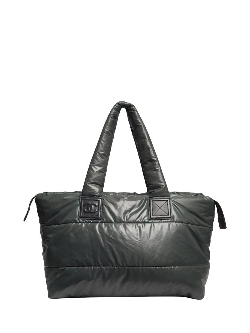 Product image 1 of 6, which shows Pre-loved CHANEL Quilted Nylon Tote Bag, Green