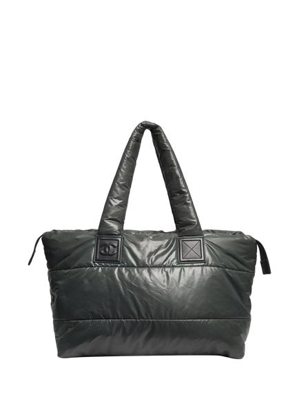 Pre-loved CHANEL Quilted Nylon Tote Bag, Green, Green
