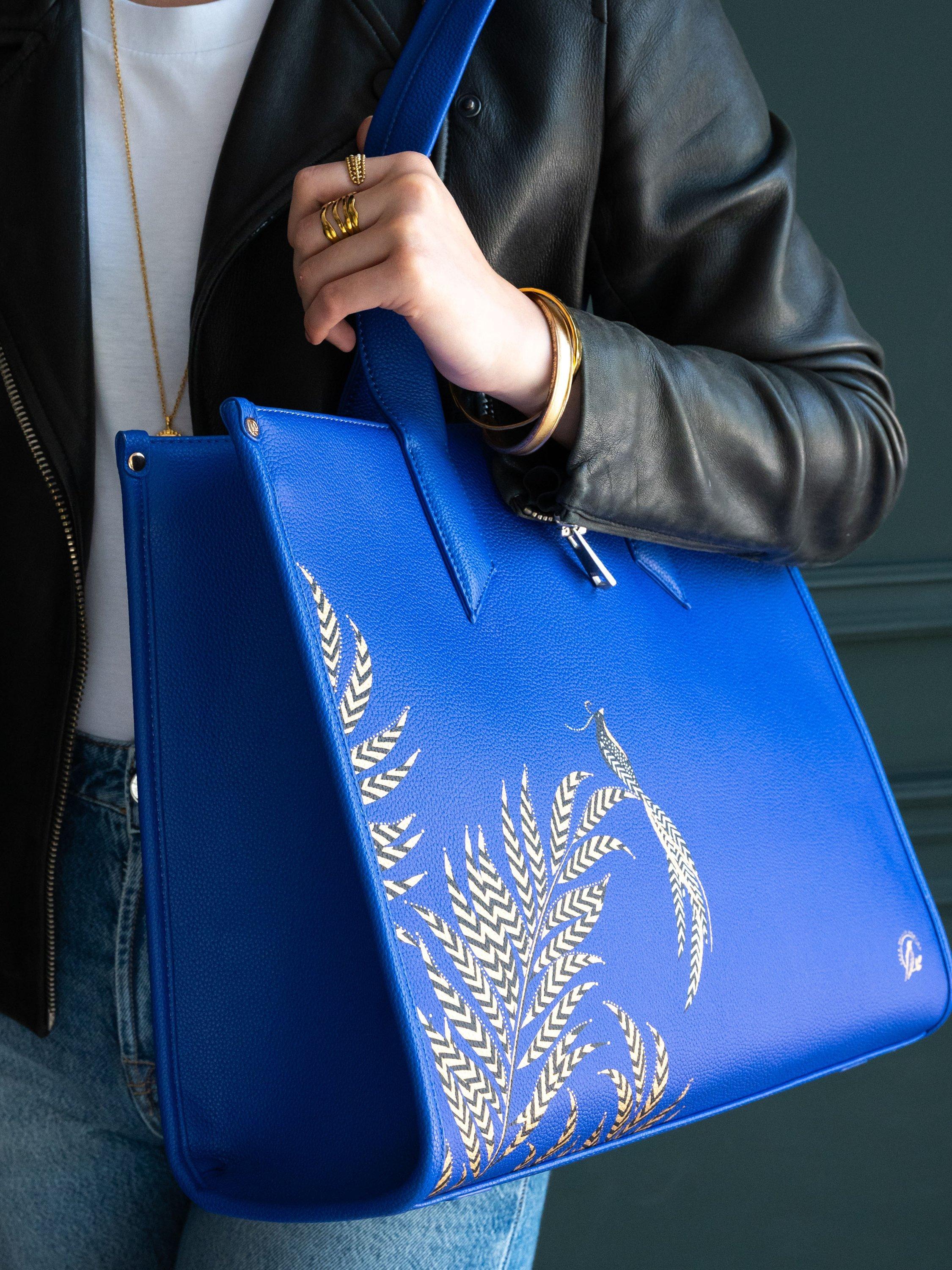 Product image 8 of 8, which shows Sara Miller Oversized Box Tote Bag, Botanic Blue