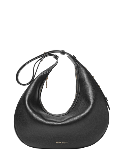 Aspinal of London Soho Grain Leather Large Crescent Bag - view 2, Black