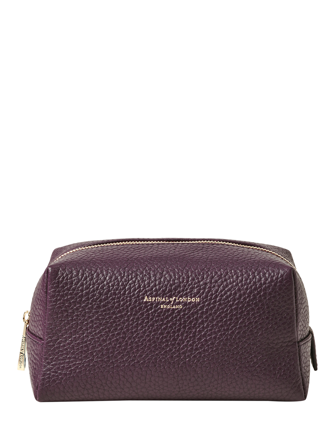 Product image 1 of 4, which shows Aspinal of London Medium Pebble Leather Makeup Bag, Fig