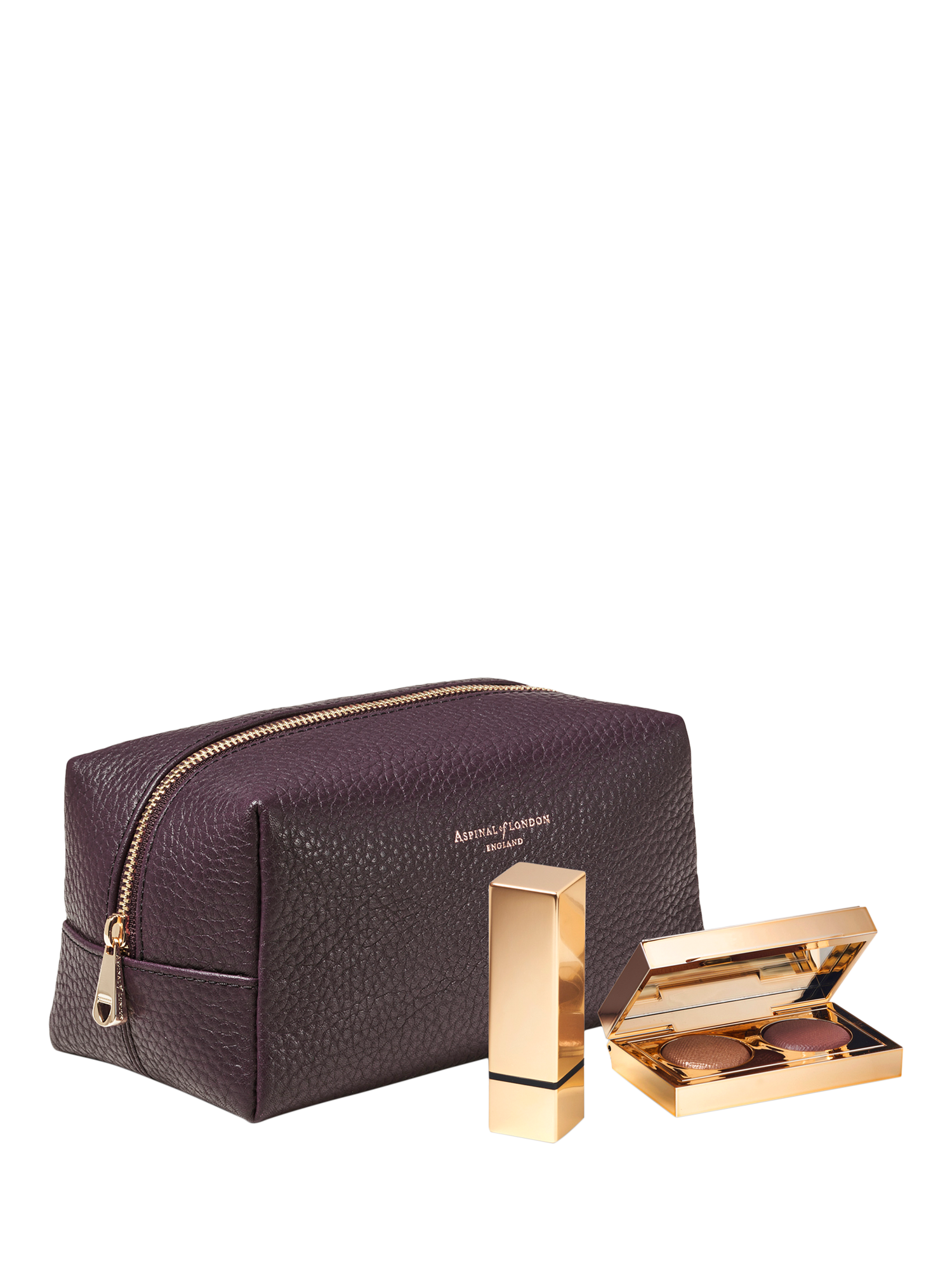 Product image 2 of 4, which shows Aspinal of London Medium Pebble Leather Makeup Bag, Fig