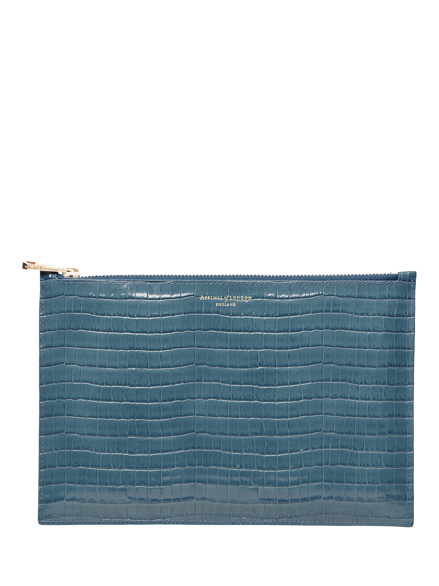 Product image 1 of 4, which shows Aspinal of London Large Essential Leather Flat Pouch, Peacock