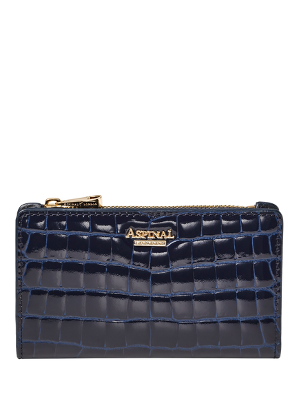 Aspinal of London Mayfair Patent Croc Coin & Card Purse, Midnight Blue