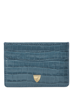Aspinal of London Croc Leather Slim Credit Card Case, Peacock