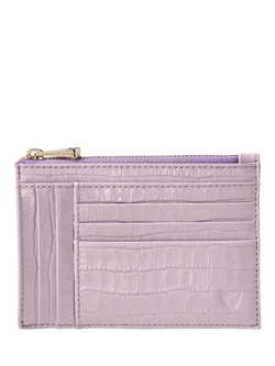 Aspinal of London Leather Double Zipped Card and Coin Holder, Lavender, Lavender
