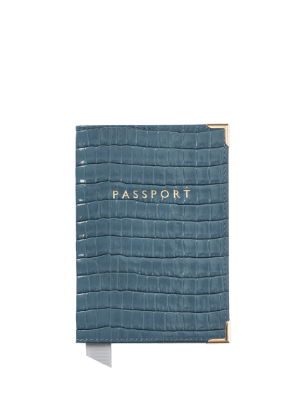 Aspinal of London Croc Leather Passport Cover, Peacock, Peacock