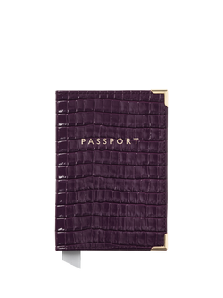 Aspinal of London Croc Leather Passport Cover, Fig, Fig