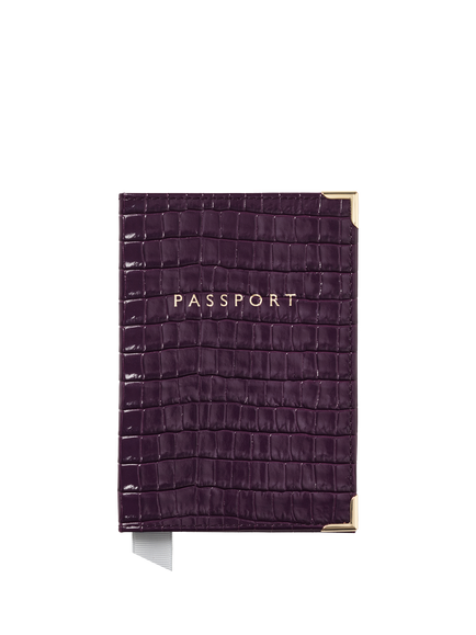 Aspinal of London Croc Leather Passport Cover, Fig, Fig