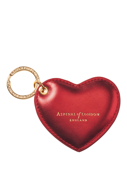 Aspinal of London Leather Heart Keyring, Tinsel Red, Tinsel Red