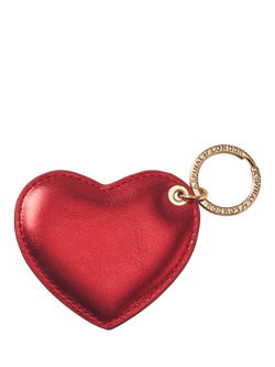 Aspinal of London Leather Heart Keyring, Tinsel Red - view 2, Tinsel Red