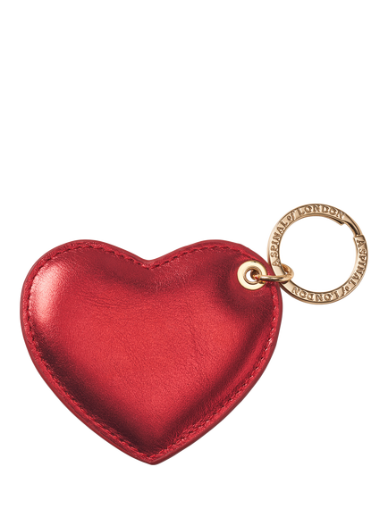Aspinal of London Leather Heart Keyring, Tinsel Red - view 2, Tinsel Red