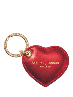 Aspinal of London Leather Heart Keyring, Tinsel Red, Tinsel Red