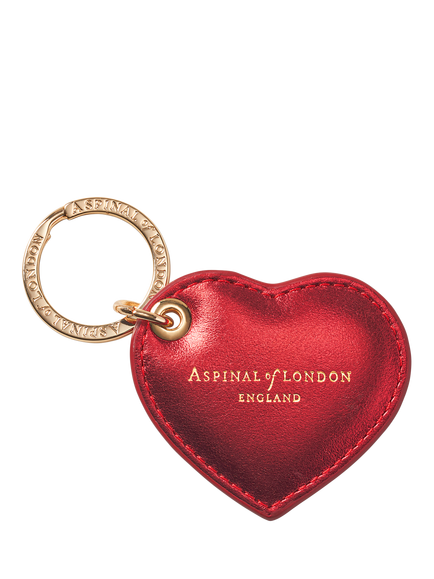 Aspinal of London Leather Heart Keyring, Tinsel Red, Tinsel Red