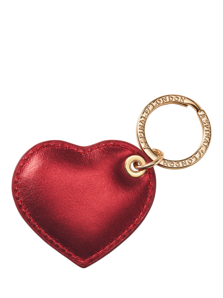 Aspinal of London Leather Heart Keyring, Tinsel Red - view 2, Tinsel Red