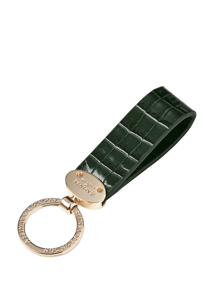 Aspinal of London Leather Oval Loop Keyring, Evergreen, Evergreen