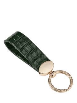 Aspinal of London Leather Oval Loop Keyring, Evergreen - view 2, Evergreen