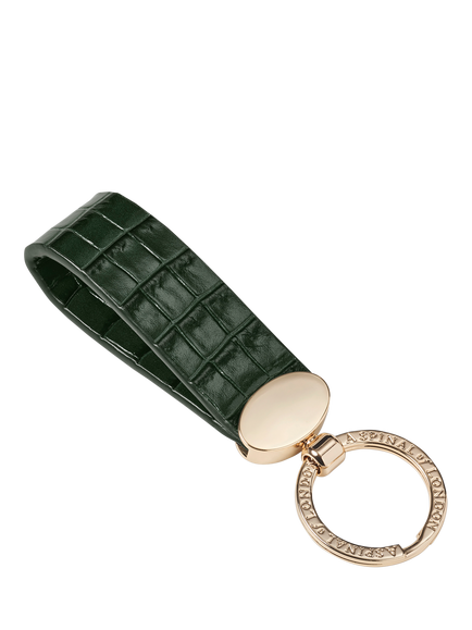 Aspinal of London Leather Oval Loop Keyring, Evergreen - view 2, Evergreen