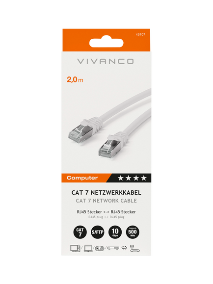 Vivanco Cat 7 Network Ethernet Cable, 2m, White - view 2, White
