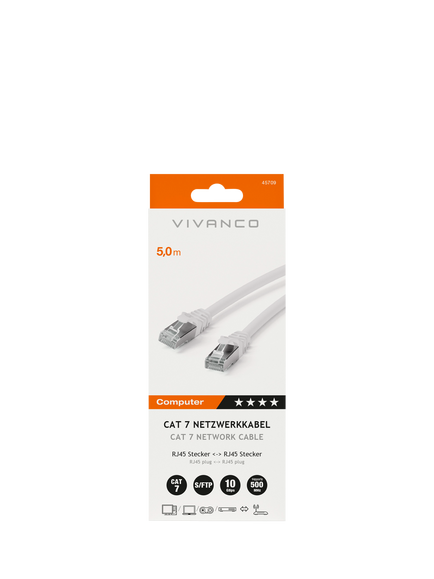 Vivanco Cat 7 Network Ethernet Cable, 5m, White - view 2, White