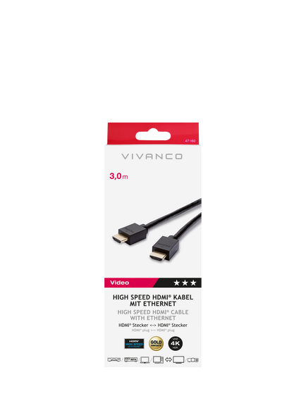 Vivanco 4K HDMI Cable, 3m, Black - view 2, Black