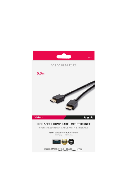 Vivanco 4K HDMI Cable, 5m, Black - view 2, Black