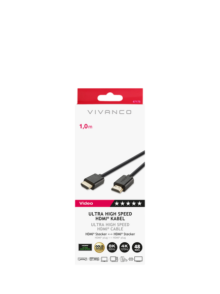 Vivanco 8K HDMI Cable, 1m, Black - view 2, Black
