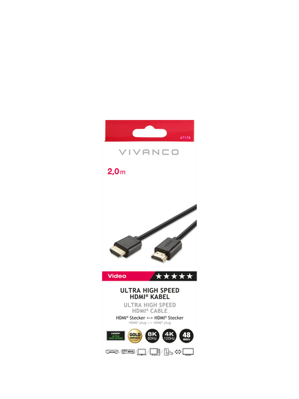 Vivanco 8K HDMI Cable, 2m, Black - view 2, Black