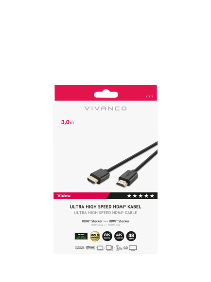 Vivanco 8K HDMI Cable, 3m, Black - view 2, Black