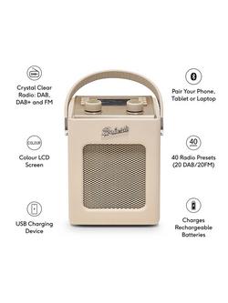 Roberts Revival Mini DAB/DAB+/FM Bluetooth Portable Digital Alarm Clock Radio - view 2, Pastel Cream
