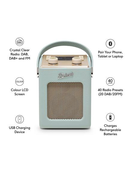 Roberts Revival Mini DAB/DAB+/FM Bluetooth Portable Digital Alarm Clock Radio - view 2, Duck Egg