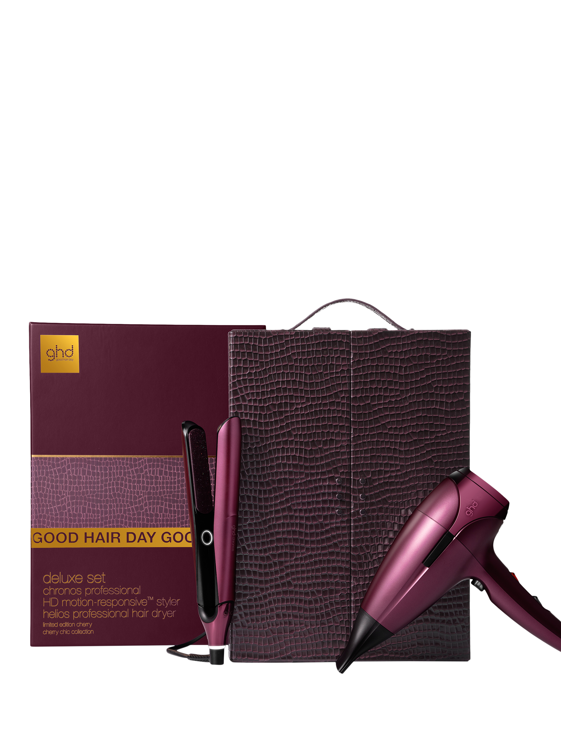 Product image 1 of 8, which shows ghd Chronos & Helios Limited Edition Deluxe Gift Set, Cherry