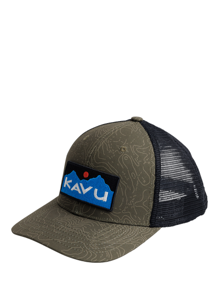 KAVU Above Standard Trucker Cap, Olive Topo, Olive Topo