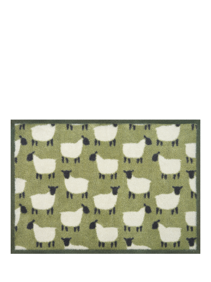 Turtle Mat Sheep Flock Door Mat, Natural, Green