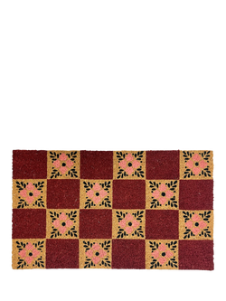 John Lewis Floral Checkerboard Door Mat, Pink, Pink