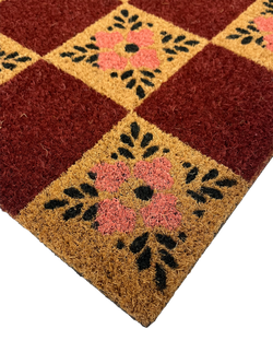 John Lewis Floral Checkerboard Door Mat, Pink - view 2, Pink