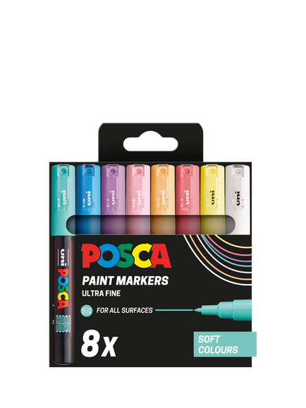 POSCA Ultra Fine Paint Marker Pens, Set of 8, Multi, Multi