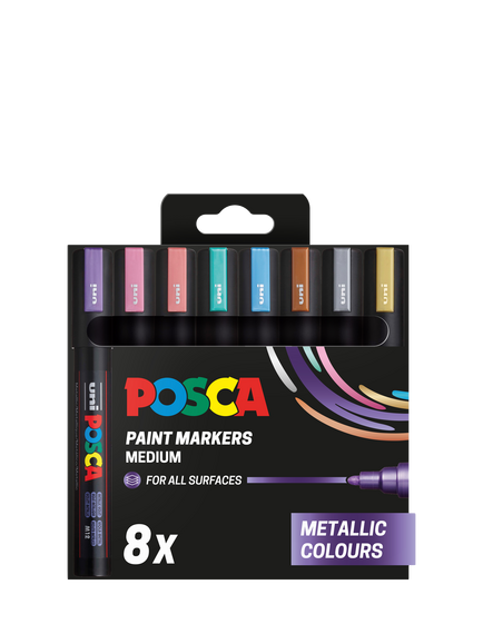 POSCA Medium Metallic Paint Markers, Pack of 8, Multi, Multi