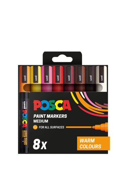 POSCA Medium Warm Tones Paint Marker Pens, Set of 8, Multi, Multi