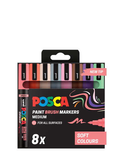 POSCA Medium Soft Colours Paint Marker Pens, Pack of 8, Multi, Multi