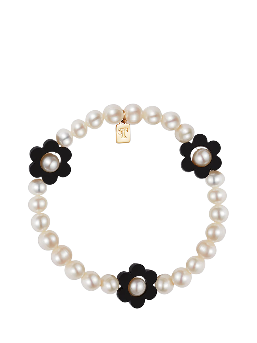 Product image 1 of 3, which shows Toolally Flower Pearl Bracelet, White/Black