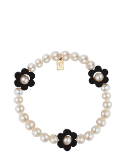 Toolally Flower Pearl Bracelet, White/Black