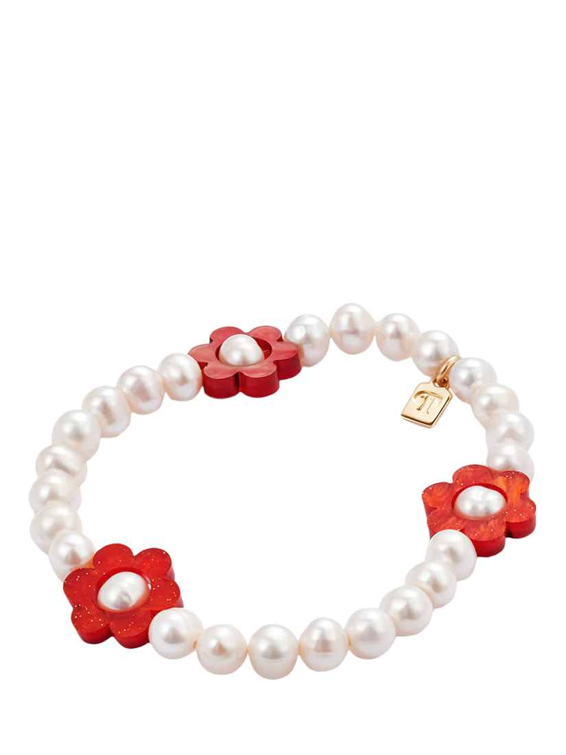 Product image 2 of 3, which shows Toolally Flower Pearl Bracelet, White/Red