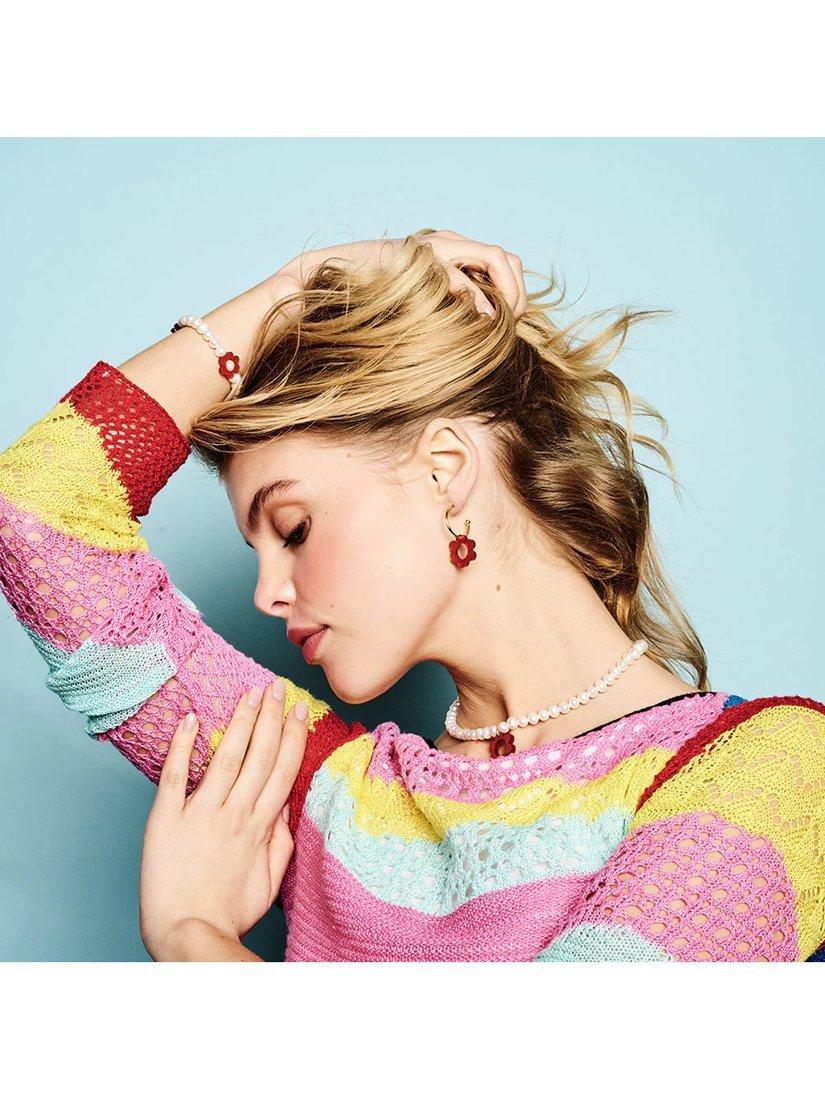 Product image 3 of 3, which shows Toolally Flower Pearl Bracelet, White/Red